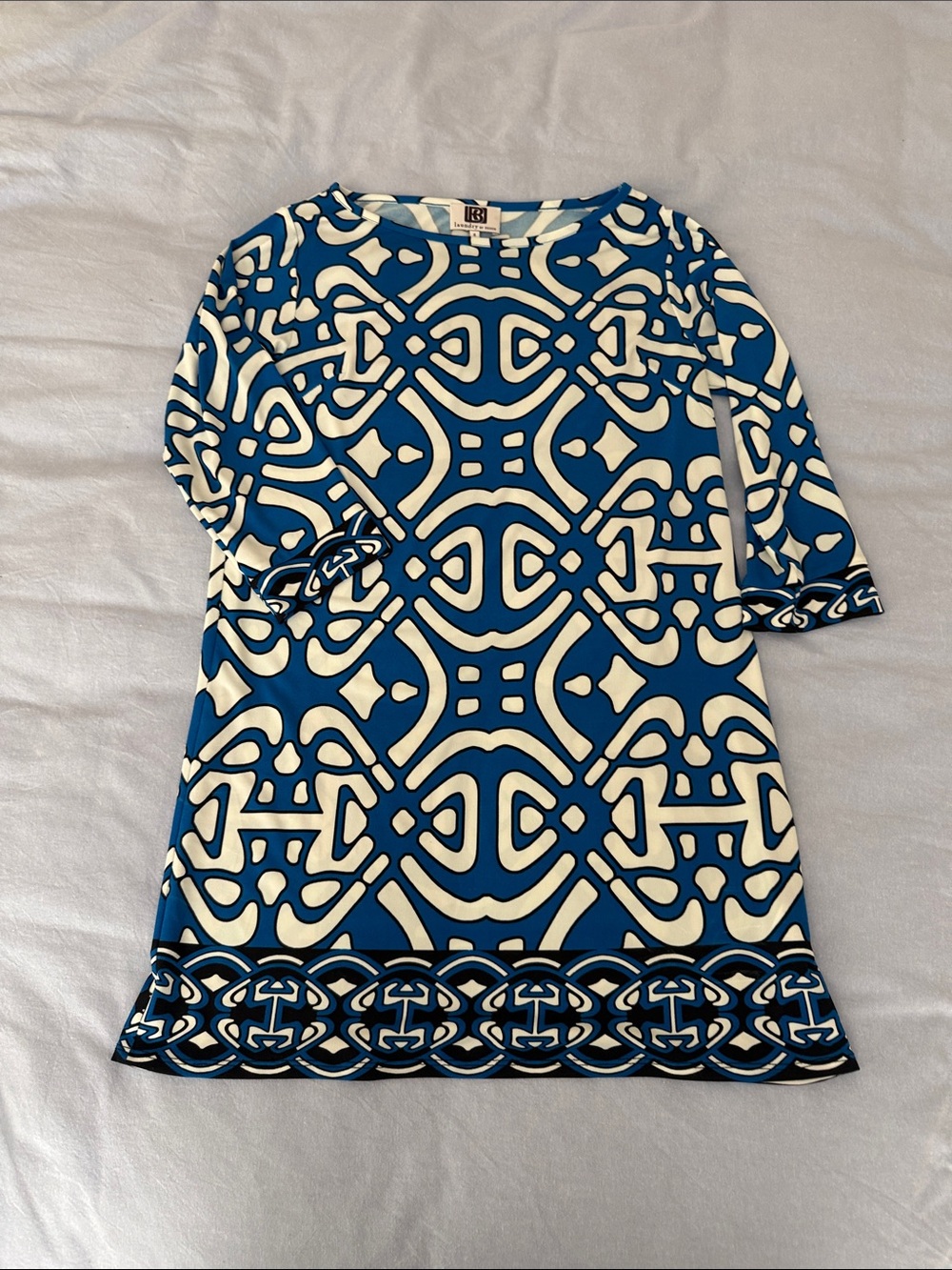 Laundry by Design Blue and White Geometric Mini Dress